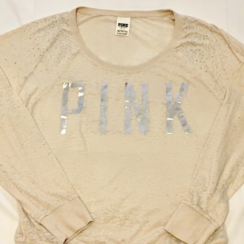 PINK VICTORIA SECRET RHINESTONE LONG SLEEVE TEE